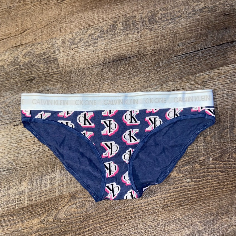 Calvin Klein One Navy and Pink Logo Bikini Briefs